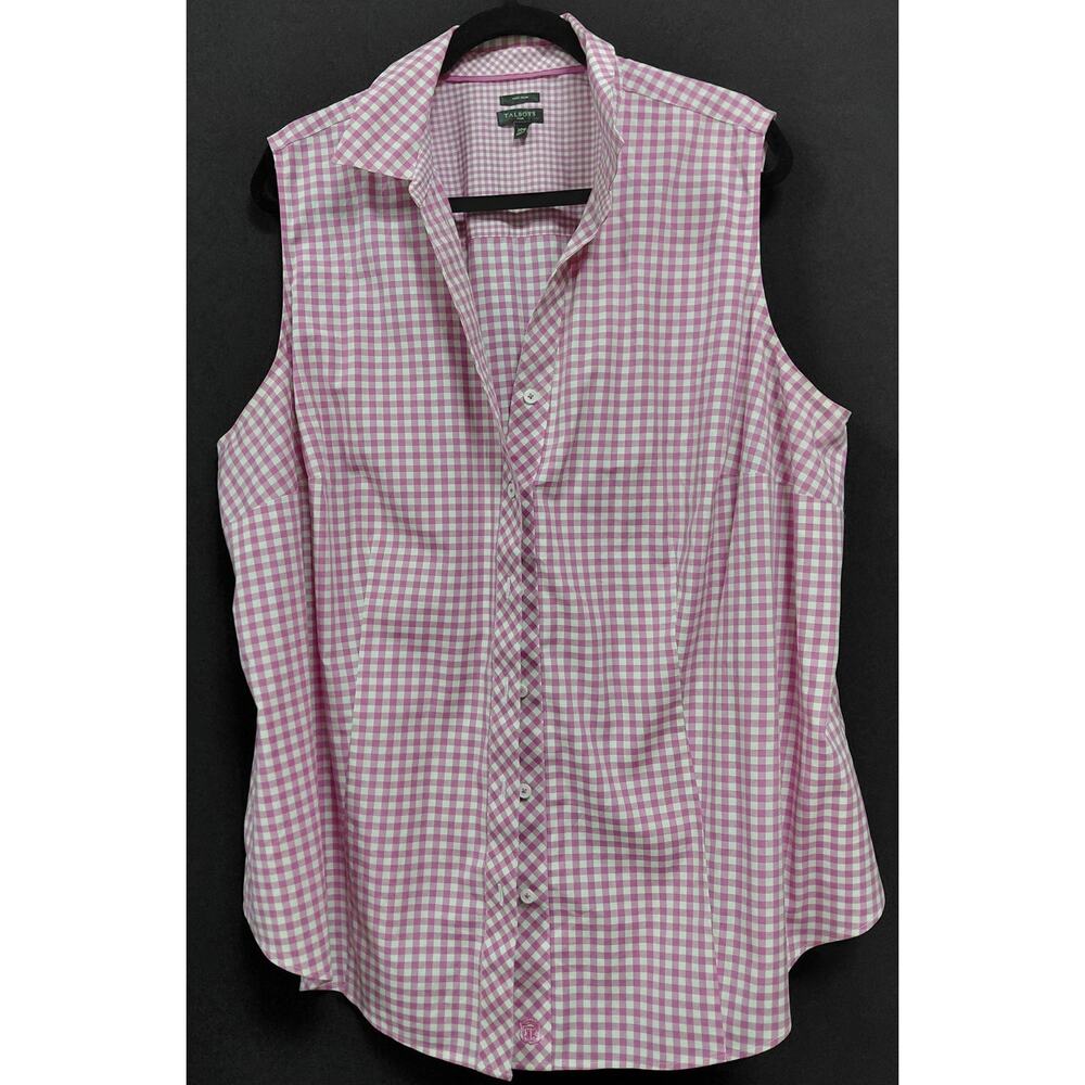 TALBOTS PLUS Non-Iron Sleeveless Gingham Top Collared Women Size 20W